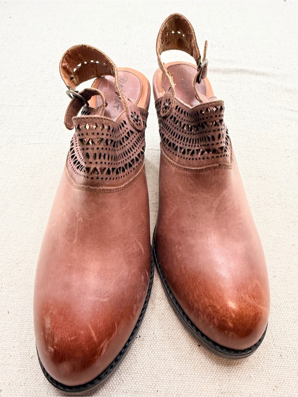 Ariat Brown Leather Slingback Heels with Perforated Detail